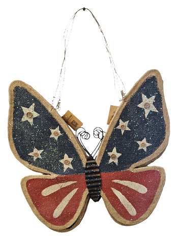 1308000591 GLITZHOME BUTTERFLY RED WHITE BLUE STARS HANGING WALL DECOR