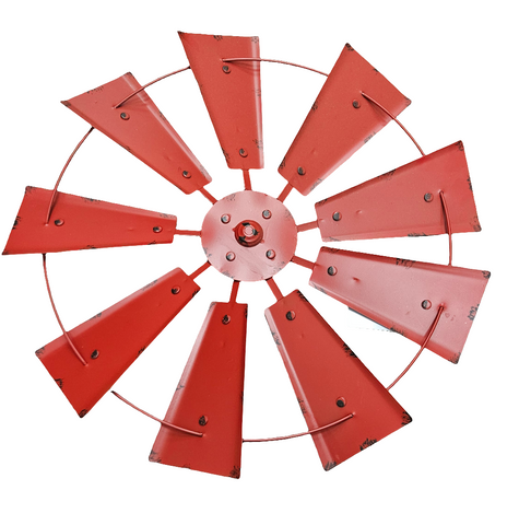 2009200009 GLITZHOME VINTAGE RED METAL WIND SPINNER WALL DECOR
