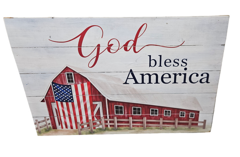 2003900007 GLITZHOME GOD BLESS AMERICA WOODEN SIGN