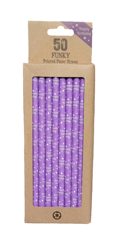 PS1003 BOXER GIFTS HAPPY BIRTHDAY STRAWS 50 PACK PURPLE