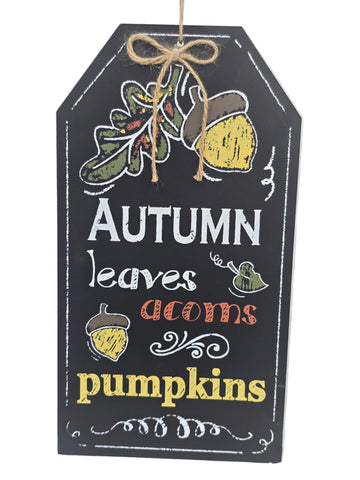 849491A GLITZHOME "AUTUMN LEAVES, ACORNS, PUMPKINS" HANGING SIGN