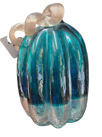 845653 GLITZHOME HAND BLOWN GLASS PUMPKIN 9" X 5"