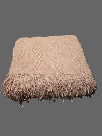 BOURINA KNITTED FRINGE THROW BLANKET SALMON