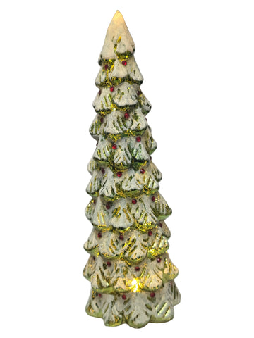 269-2 LED ORNATE GREEN FROSTED CHRISTMAS TREE WITH RHINESTONES 12"