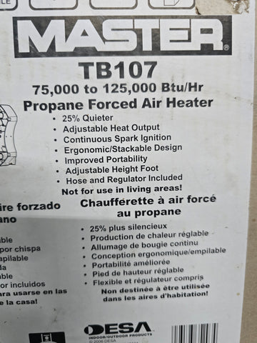TB107 MASTER 75,000 TO 125,000 BTU/HR PROPANE FORCED AIR HEATER