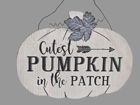 836491 GLITZHOME "CUTEST PUMPKIN IN THE PATCH" HANGING SIGN