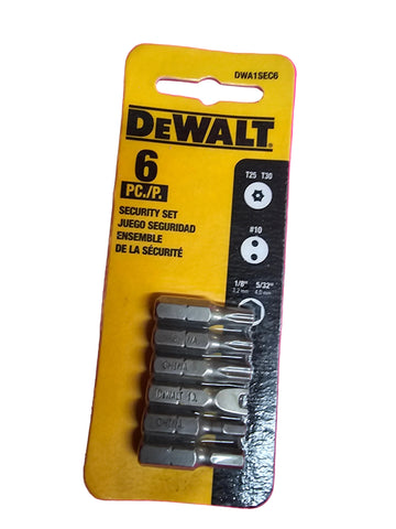 DWA1SEC6 DEWALT 6 PC Security Set T25 T30 #10 1/8" 5/32
