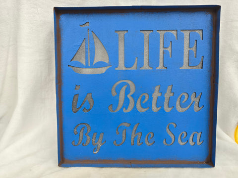 859308 GLITZHOME METAL "LIFE IS BEST BY THE SEA" LED SIGN