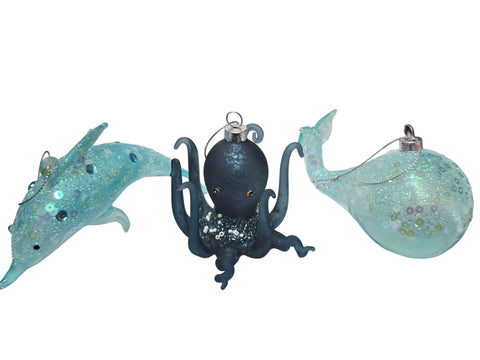 0241 SEA CREATURES CHRISTMAS ORNAMENTS 3PC SET
