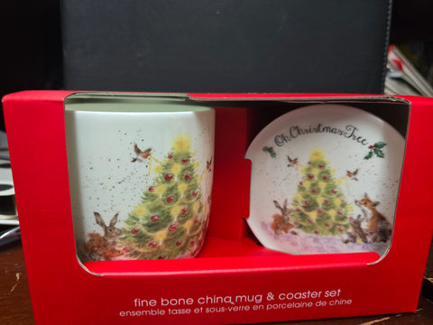 WNQP3943-XG MUG COASTER "CHRISTMAS TREE" SET WRENDALE DESIGNS