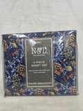 480553 FLORA BLUE N&L COLLECTION KING 4PC SHEET SET