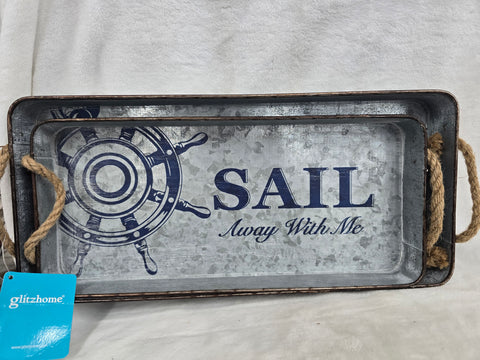 832240 GLITZHOME 2PC SET SAILING TRAY SET