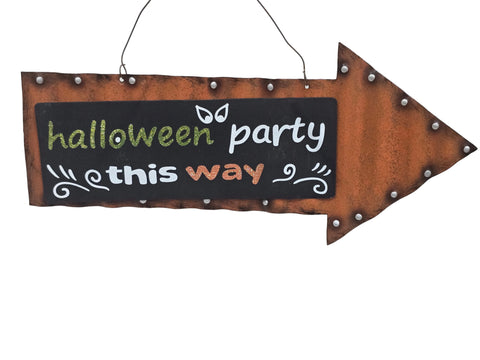 845271 GLITZHOME "HALLOWEEN PARTY THIS WAY" HANGING SIGN