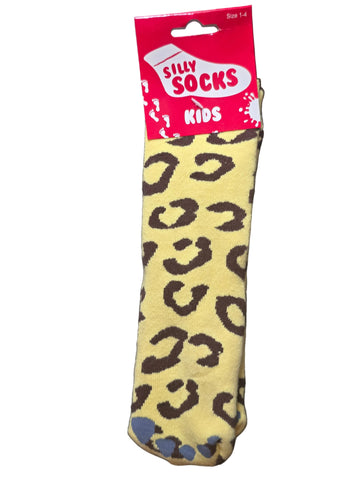 B69J1228 SILLY SOCKS "LEOPARD FEET" THICK SOCKS WITH RUBBER DOTS ON BOTTOM KIDS SIZE 1.5-5