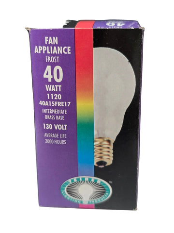 1120 TEIBER OVEN/FAN 40A15FRE17 40 WATT130 VOLT FAN APPLIANCE FROST LIGHT BULB