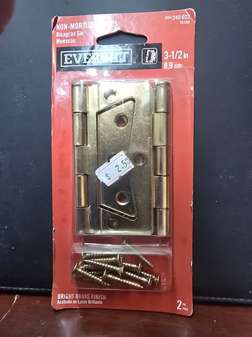240-922 Everbilt 3-1/2" Non-Mortise Hinges Bright Brass Finish
