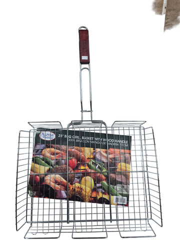 BP-302 ALPINE BBQ GRILL BASKET WITH WOODEN HANDLES