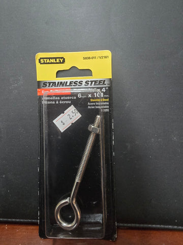 S838-011 Stanley 1/4" x 4" eye Bolt with Nut