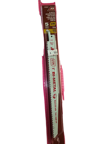 2998607 ACE 9" Reciprocating Blade 6 TPI Bi-Metal 5 Pack