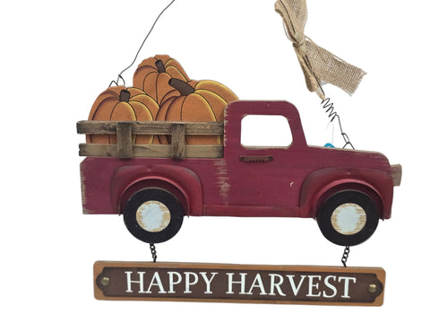866511 GLITZHOME "HAPPY HARVEST" FALL PUMPKIN TRUCK HANGING SIGN