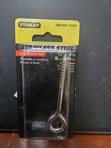 S837-930 Stanley 1/4" x 3-3/4" Lag Screw Eye Stainless Steel