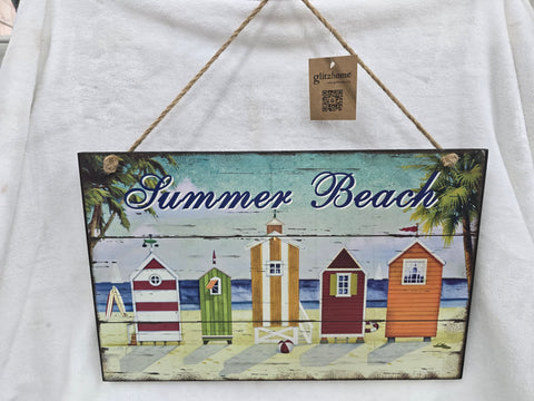 842171 GLITZHOME WOODEN BEACH HANGING SIGN BEACH HUT