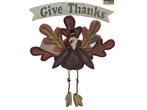 HINT1 HOME INTERIORS "GIVE THANKS" TURKEY HANGING SIGN