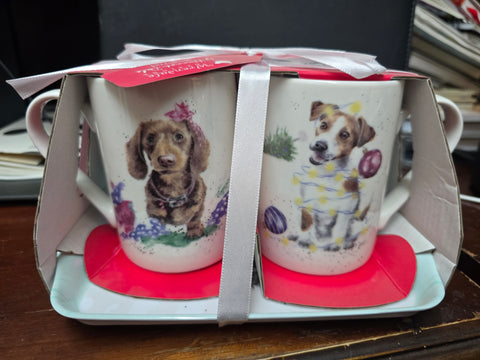 X0011859115 3PC SET MUGS & TRAY SET "SANTAS LITTLE HELPER" WRENDALE DESIGNS