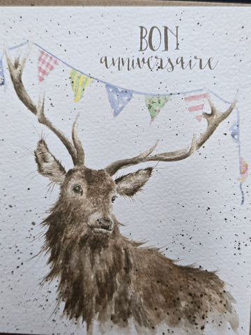 FOC021 WRENDALE DESIGNS BON ANNIVERSAIRE "CERF-VOLANT" FRENCH GREETING CARD