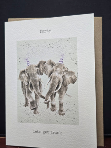 APA003 WRENDALE DESIGNS "LET'S GET TRUNK" FORTY BIRTHDAY CARD