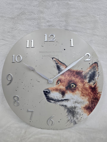CLK002 FOX CLOCK 12" DIA. WRENDALE DESIGNS
