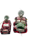 0252 CAR W/TREE HAND BLOWN CHRISTMAS ORNAMENT 2 PC SET