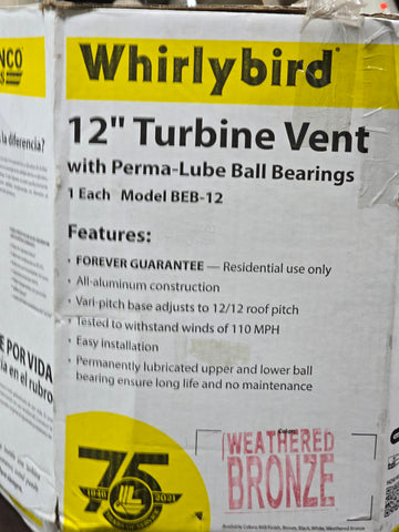 BEB-12 WHIRLYBIRD 12" TURBINE VENT WEATHERED BRONZE