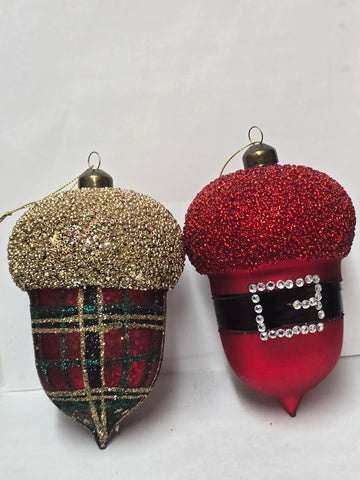 0251 ACORN CHRISTMAS ORNAMENTS 2PC SET 6" T X 2 3/4" W