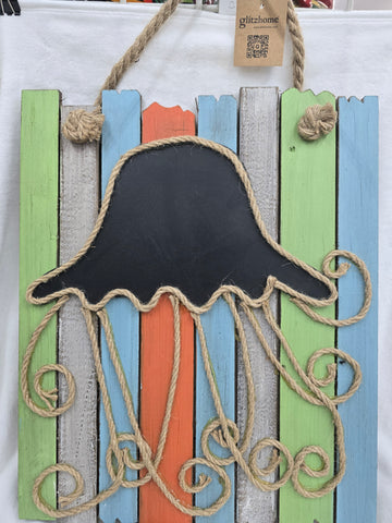 848944 GLITZHOME WOODEN BEACH HANGING JELLYFISH