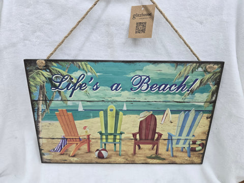 842172 GLITZHOME WOODEN BEACH SIGN HANGING CHAIRS