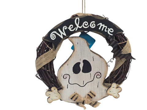 833841 GLITZHOME "WELCOME GHOST GRAPEVINE WREATH" HANGING WREATH