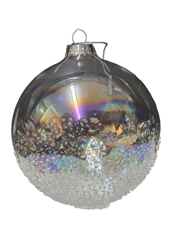 0961 CLEAR LUSTER WITH SUGAR SPRINKLES CHRISTMAS ORNAMENTS 3PC 3 DIFFERENT DESIGNS