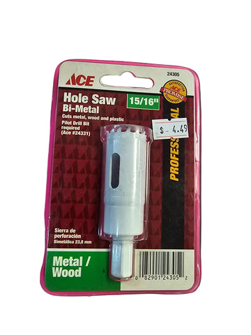 24305 ACE 15/16" Bi-Metal Hole Saw Pilot Drill Bit Required
