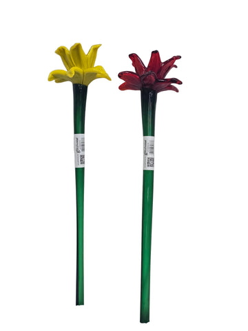 858677 GLITZHOME 2 PC SET GLASS LILY PICK RED/YELLOW