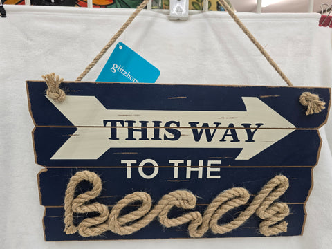 832332 GLITZHOME "THIS WAY TO THE BEACH" WOODEN BEACH SIGN
