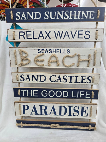 832349 GLITZHOME WOODEN BEACH HANGING SIGN 7 PANEL
