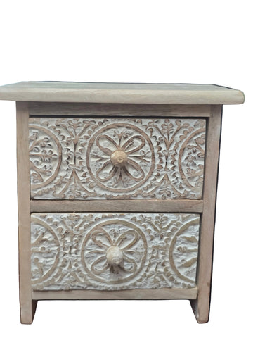 Q19T001 NIKKY HOME HANDCARVED MANGO WOOD BOX WITH DRAWERS RUSTIC WHITE