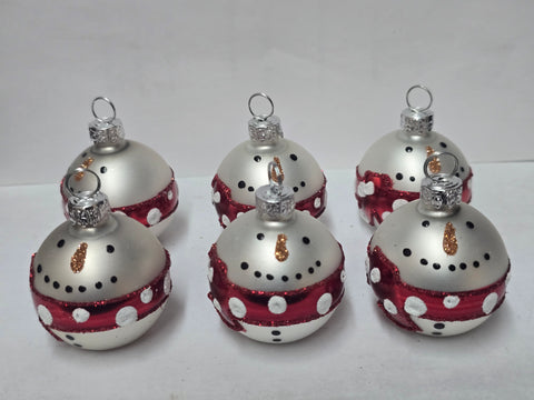 173-1 SNOWMAN CHRISTMAS ORNAMENTS SMALL 6PC SET 1 1/2" DIA.