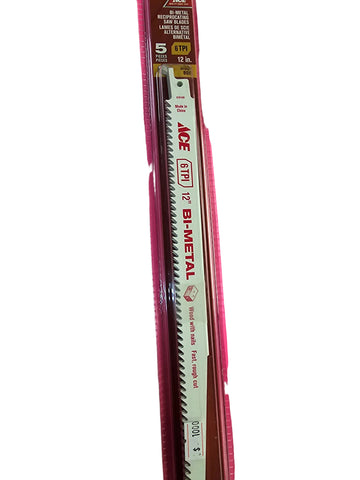 2998615 ACE 12" Reciprocating Blade 6 TPI Bi-Metal 5 Pack