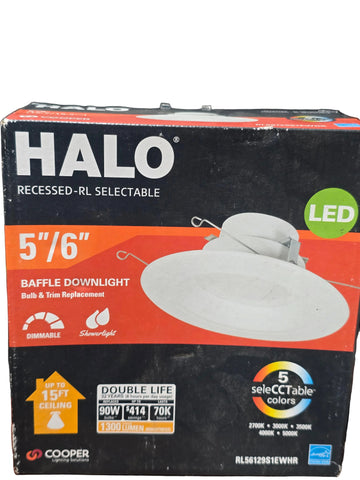 RL56129S1EWHR HALO RECESSED SELECTABLE 5"-6" LED BAFFLE DOWN LIGH