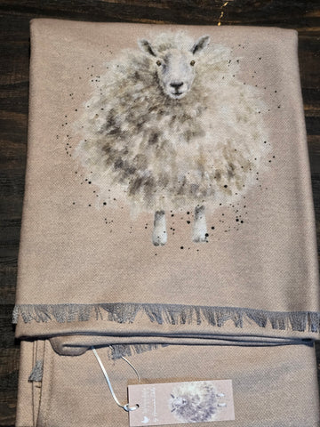 WSCF002 "THE WOOLY JUMPER" SCARVES COLOUR TAUPE REVERSE SIDE COLOUR GRAY WRENDALE DESIGNS