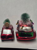 0252 CAR W/TREE HAND BLOWN CHRISTMAS ORNAMENT 2 PC SET