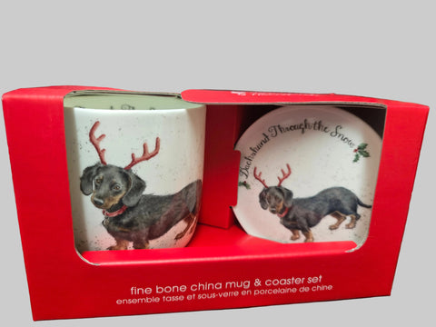 WNOC3943-XG MUG & TRAY COASTER SET DACHSUNDS WRENDALE DESIGNS