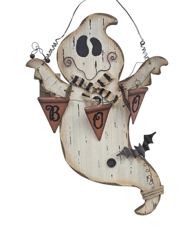845370 GLITZHOME "BOO" GHOST HANGING SIGN